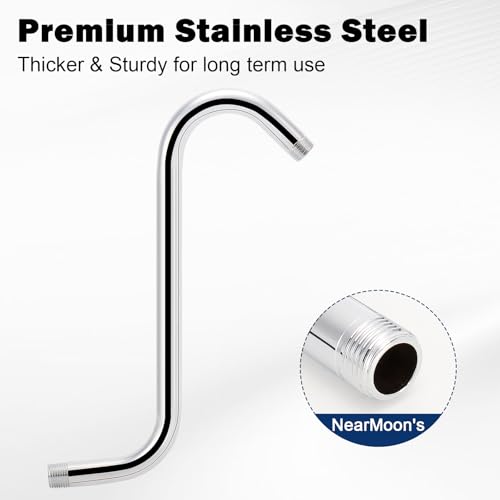 Image of NearMoon S Shaped Shower Head Riser Arm, Shower Extender Arm with Flange, Standard 1 /2 inch Connection- Bathroom Accessory (12 Inch, Chrome)