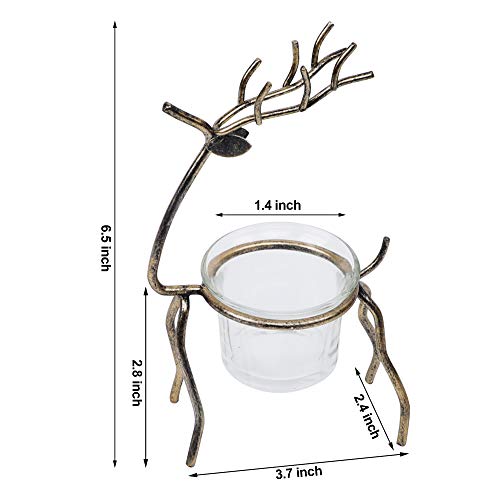 GUOOU 6 Pack Metal Reindeer Tea Light Candle Holders, Glass Votive Candle Holders, Christmas Metal Candle Holder, Christmas Table Decorations for Home