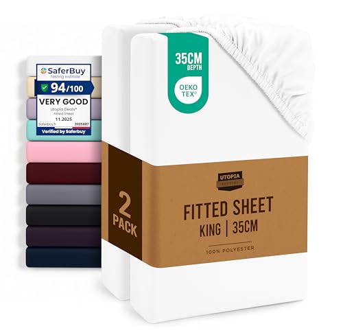 Utopia Bedding Fitted Sheet King (2 Pack) White