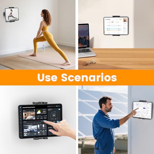 Image of OHLPRO for iPad Wall Mount Tablet Holder, Adjustable Drilled Base with 2 inch Support Arm Stand for 5-13 inch iPad mini Pro Air, Fire HD, Galaxy Tab, Switch and Phone - 360 Viewing, Adjustable Tilt