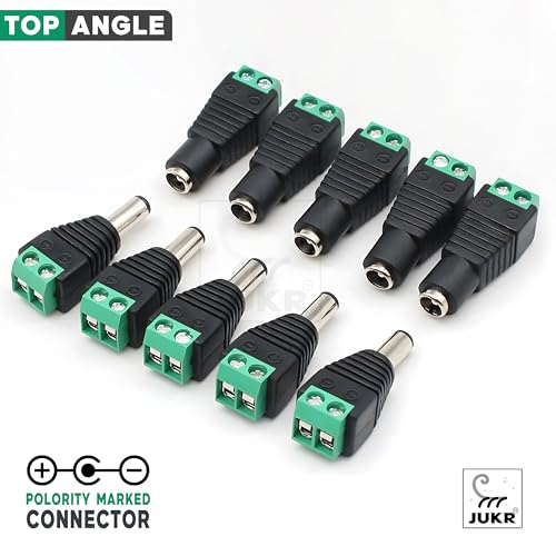 Image of Male Female DC 24, 12, 9, 5 Volts (5A) Power Supply Jack Plug Barrel Connector Terminal (2.1 mm x 5.5 mm) for Home Office CCTV Car Rear View Camera, LED Strips DIY Electronic Projects (5 Pairs)
