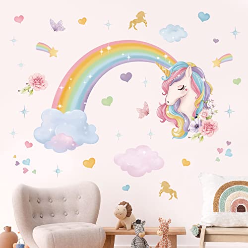 Wondever Rainbow Wall Stickers Unicorn Clouds Peel And Stick Wall Art Decals For Girls Bedroom Kids Room Baby Nursery #TOP27