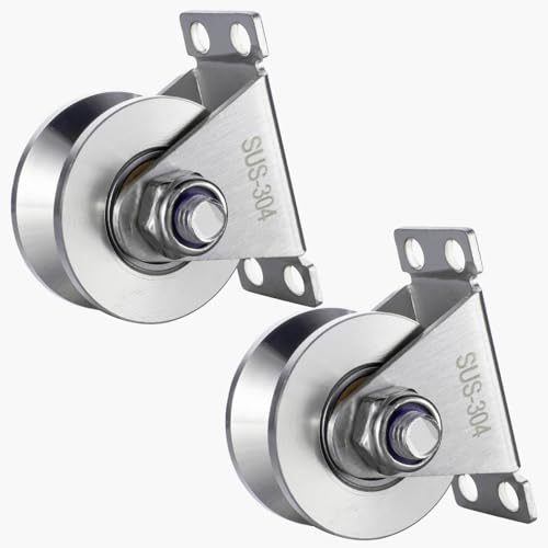 SHINICO 48mm Cable Pulley Wheel Wall Mount, Bearings Inside, V Style 304 Stainless Steel Rope Pulley for Pulley System, Sliding Gate 2Pack