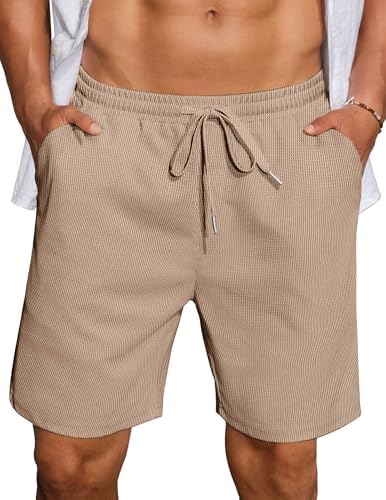 COOFANDY Mens Casual Waffle Shorts Elastic Waist Summer Beach Shorts 7