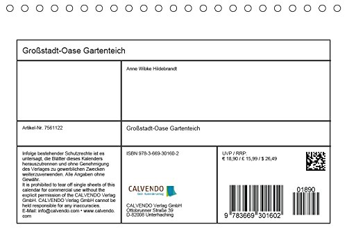 Großstadt-Oase Gartenteich (Tischkalender 2018 DIN A5 quer): Die Stille trügt (Monatskalender, 14 Seiten ) (CALVENDO Tiere) [Kalender] [Apr 14, 2017] Wibke Hildebrandt, Anne
