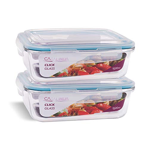 Conjunto 2 Potes Vidro Hermético Marmita Retangular 1520ml Grande