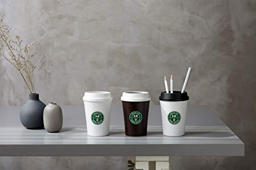 Image of Litem Pencil Holder - a Coffee Cup Style of Pencil Holder for organizing Your Desk with a Simple and Modern Look (5Hx3W, WhiteBrown)