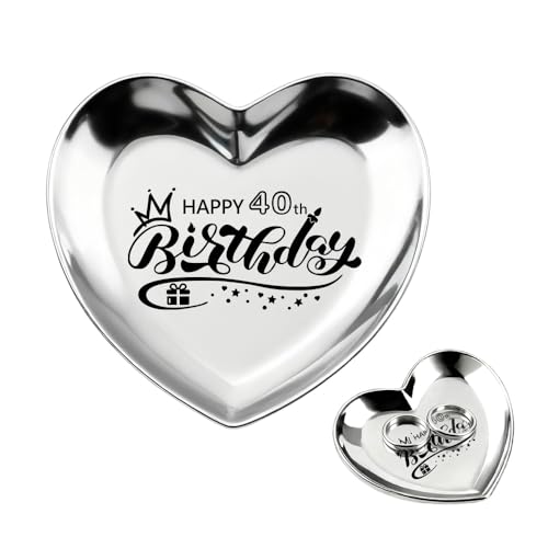 Guqqeuc Plato de baratija de 40 cumpleaños para mujeres, mejores amigas, regalos de cumpleaños para mujeres, madres de 40 años, regalos para hermanas, regalos de cumpleaños para 40 años de edad