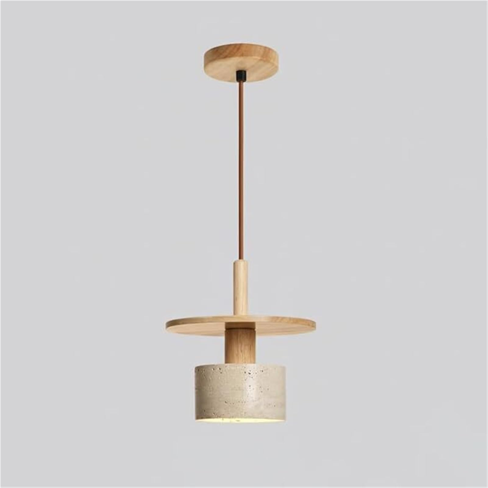 HUAYUSEDF Japanese Modern Travertine Solid Wood Pendant Lamp Chandelier Hanging Lighting Ceiling Fixture Adjustable Cord for Bedroom Bedside Accent(Natural)