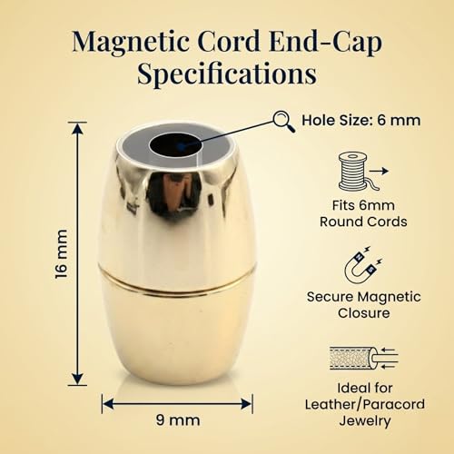 Image of Beadsnfashion 10 Pcs Oval Magnetic Leather Cord Connectors Clasp 16x9mm, 6mm Hole Size Gold Finish | Premium Magnetic Clasp for Jewellery Making, Bracelets & Necklaces | Essential Jewelry Findings for DIY Crafting
