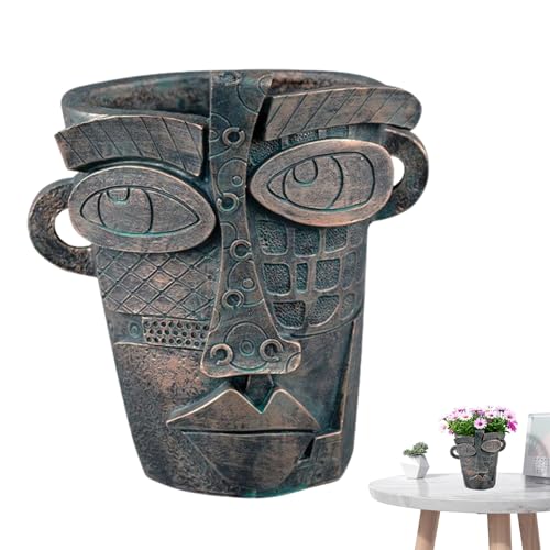 Maceta con rostro abstracto - Interesante agujero de drenaje artístico - Maceta artística de cerámica, escultura minimalista | Decoración moderna para el hogar para salón, escritorio, mesa