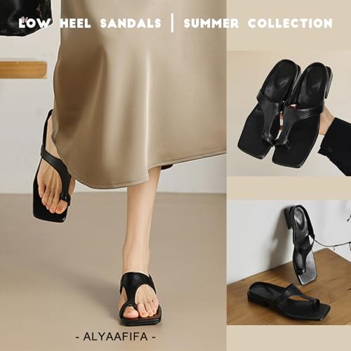 Alyaafifa Comfortable Low Heel Sandals for Women Dressy Summer Square Open Toe Slingback Backless Slides Matte Leather Casual Walking Beach Travel Vacation Holiday2