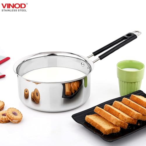 Image of Vinod Stainless Steel Royal Saucepan | 20 cm Diameter | 2000 ml Capacity | 18G & 1.5mm Thickness | Even Heat Distribution | Induction & Gas Compatible | Multi-Purpose Cookware