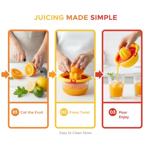 Image of Hand Press Juicer Machine 300 ml Manual Juice Extractor with Measuring Cup Compact Fruit Juicer for Lemon Orange Mosambi Portable Easy Clean Kitchen Tool