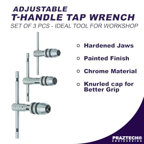 PRAZTECH® ATW-0053 Adjustable T-Handle Tap Wrench Set – 3 Piece M1-M4 / M4-M8 / M6-M12