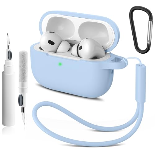 Image of Meliya for AirPods Pro /Pro 2 Case 2019 /2022 /2023 with Cleaner Kit, Soft Silicone Protective Case for Apple AirPods Pro 1st /2nd Generation with Keychain & Lanyard for Women Men, Blue Grey