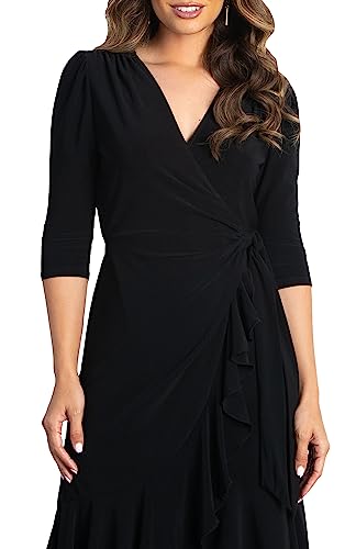 Kiyonna Plus Size Whimsy Ruffled Midi Wrap Dress with Sleeves - Cocktail, Party, Wedding Guest or Work2