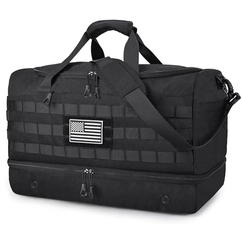 MOZETO Black Duffle Bag for Men, 45L Carry On 22x14x9 Travel Duffle with Shoe Compartment Tactical...