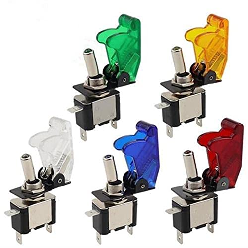 1Pcs Car Boat Truck Illuminated Led Toggle Switch with Safety Aircraft Flip Up Cover Guard 12V20A(White)