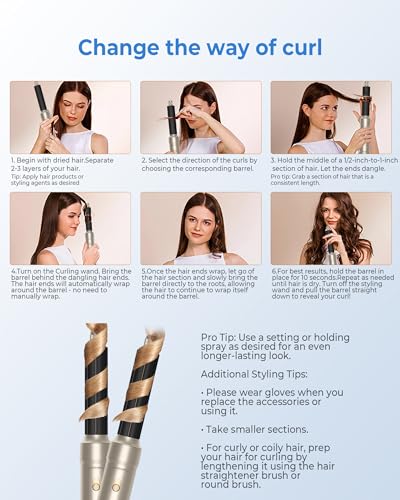 Image of 6 in ONE Blow Dryer Brush,Air Curling Iron Round Brush Blow Dryer 800W,Ionic Hair Dryer Brush for Women, Hot Air Brush Hair Styling Tools 100-120V