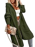 Aoysky Womens Long Cardigans Cable Knitted Open Front Oversized Hooded Outerwear Sweater Coat Army Green