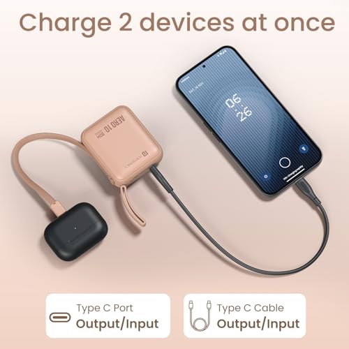 Image of Portronics Aero 10 10000 mAh 20W Fast Charging Mini Power Bank with Detachable Type C Cable, Type C PD Input /Output Port, LED Indicator, Wake Up Button, Strong Lanyard, Light Weight (Mocha)