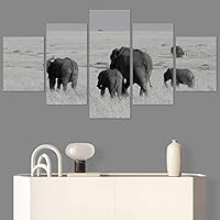 SIGNWIN 5 Panel Canvas Wall Art Animals Black and White Dramatic Duotone Modern Artwork for Home Decorations Ready to Hang - 60