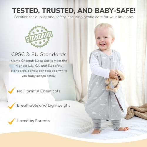 Image of Mama Cheetah Toddler Sleep Sack with Feet, 6-18 Month, 2.5 TOG Organic Cotton Baby Sleeping Bag with Legs, Baby Wearable Blankets for Walkers w / 2-Way Zipper, Baby Sleep Sack for Girls & Boys, Small