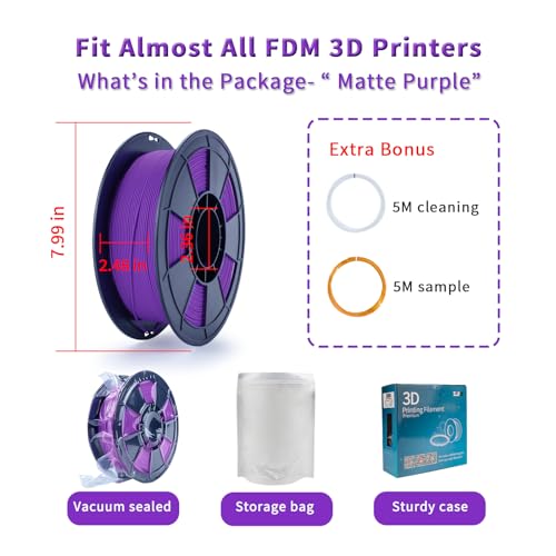 Image of ZIRO Matte PLA Filament 1.75mm,No-Shine High Toughness 1KG Material, Purple | Fit for Most FDM 3D Printer, 1.75mm 1KG Spool, Dimensional Accuracy + /-0.03mm, Colorful PLA FilamenT