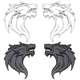 PLIGREAT 4 Stück 3D Wolfskopf Metall Auto Emblem DIY Metall Aufkleber Autoabzeichen Dekorativer Aufkleber Aufkleber Für Frauen Mann Auto Auto Motorrad Laptop Dekor Schwarz Und Silber