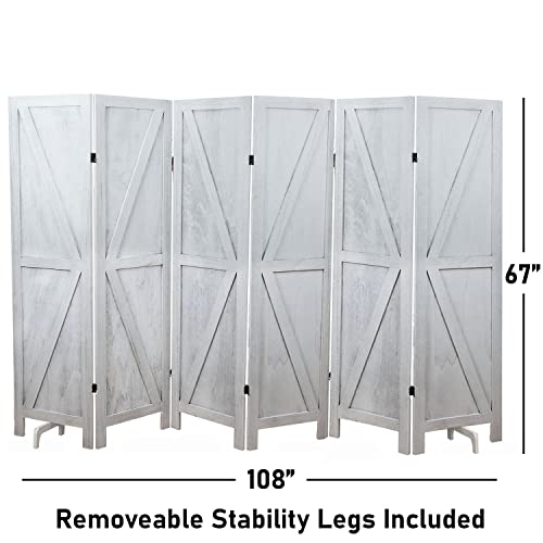 Image of Premium Home 6-Panel Room Divider - Rustic White Barn Door, K Pattern Folding Privacy Screen, Partition Wall