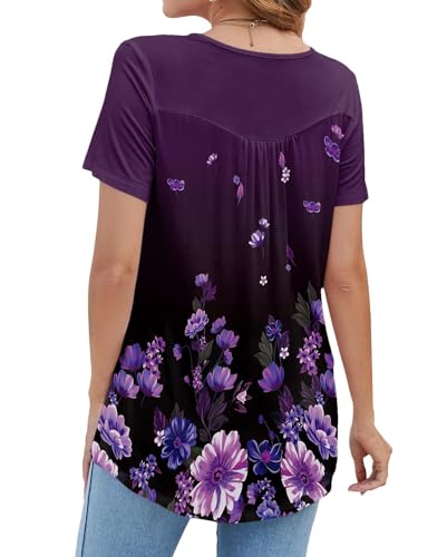 BeadChica Women's Tunic Tops For Leggings Short Sleeve Shirts Botton Up Casual Ruched Blouses Clothes4