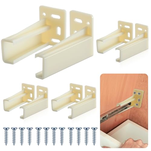 Chunful 4 Pair Rear Drawer Track Socket Back Plates Mounting Brackets Durable Plastic Drawer Track Back Plate Left and Right Close Locker Slides Socket for Repairing Replacing (Milky)