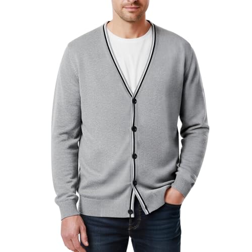 MANBOZIXi Cárdigan Hombre con Botones, Chaqueta De Punto Sueter, Gris M