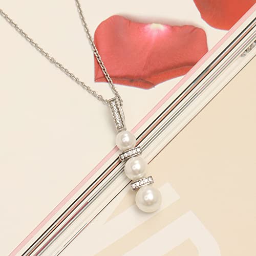 Image of LeCalla 925 Sterling Silver Pearl Necklace for Women | Pearl Pendant Necklace, CZ Adjustable Chain Necklace, Bridal Wedding Jewelry, Daily Wear Fashion Jewelry Gift for Women