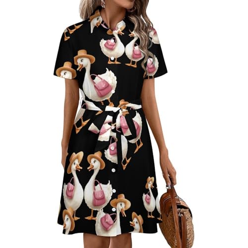 Shopping Fashion Goose Women's Lapel Short Sleeves Mini Dress Beach Vacation Button-down Shirt Dresses 2XL