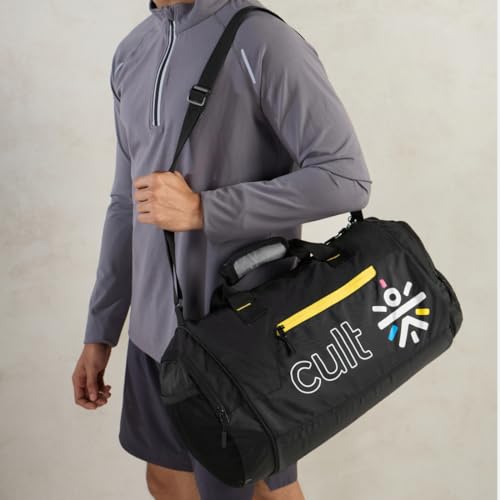 Image of Cultsport 35 Litre Gym Bag for Men & Women Large Sports & Travel Duffle with Shoe Compartment, Water-Resistant Fabric, Side Mesh Pocket, Adjustable Shoulder Strap & Comfortable Handles - Black