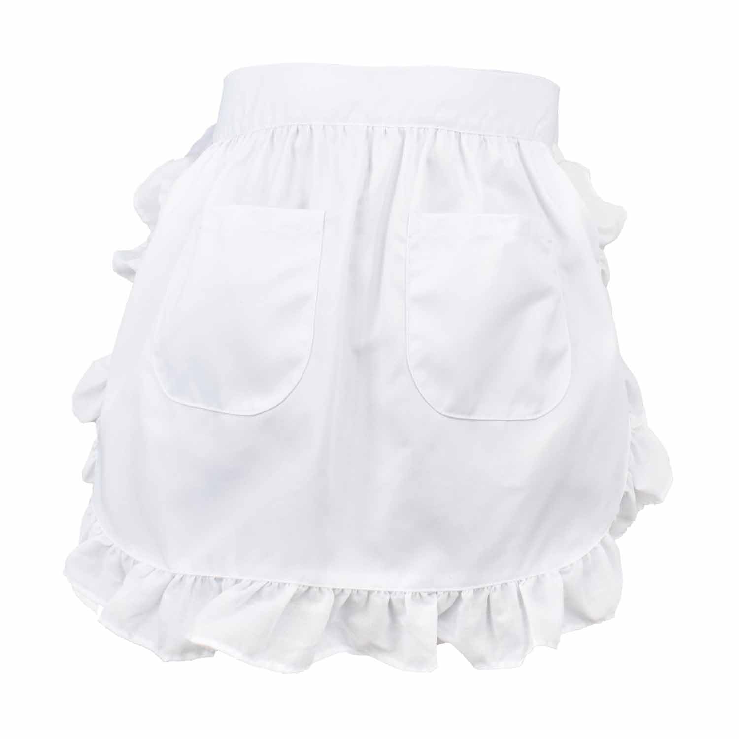 FIBOUND 1 Pcs Elegant Vintage Maid Apron with Frilly Trim & Practical Pockets - Adjustable Waist Tie for Hostesses, Servers & Home Cooks - Ideal for Baking, Café Work or Themed Parties
