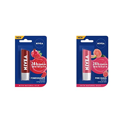 Image of NIVEA Lip Balm, Pomegranate Shine, 4.8g And NIVEA Lip Balm, Pink Guava Shine, 4.8g