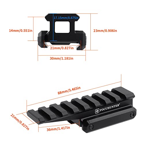 FOCUHUNTER Tactical Picatinny Fast Optic Riser Mount 3.5" Length 0.67" Raised Height Scope Mount Adapter 8 Slots Lightweight Offset Rail Mount Accessories for Red Dot Sight Scope - Image 2