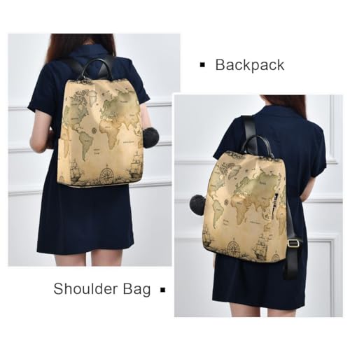 Image of ALAZA Ancient Map Of The World Vignettes Compasses Dragons Sailboats Backpack Purse with Adjustable Straps for Woman Ladies
