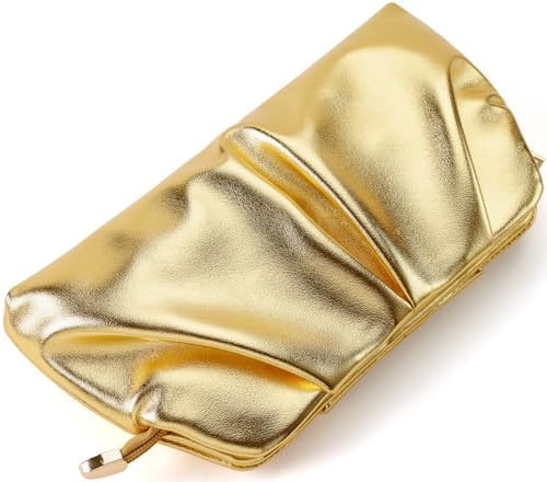 Image of Women Clutch Bag Dressy Formal Handbag Pleated PU Clutch Purse Detachable Chain