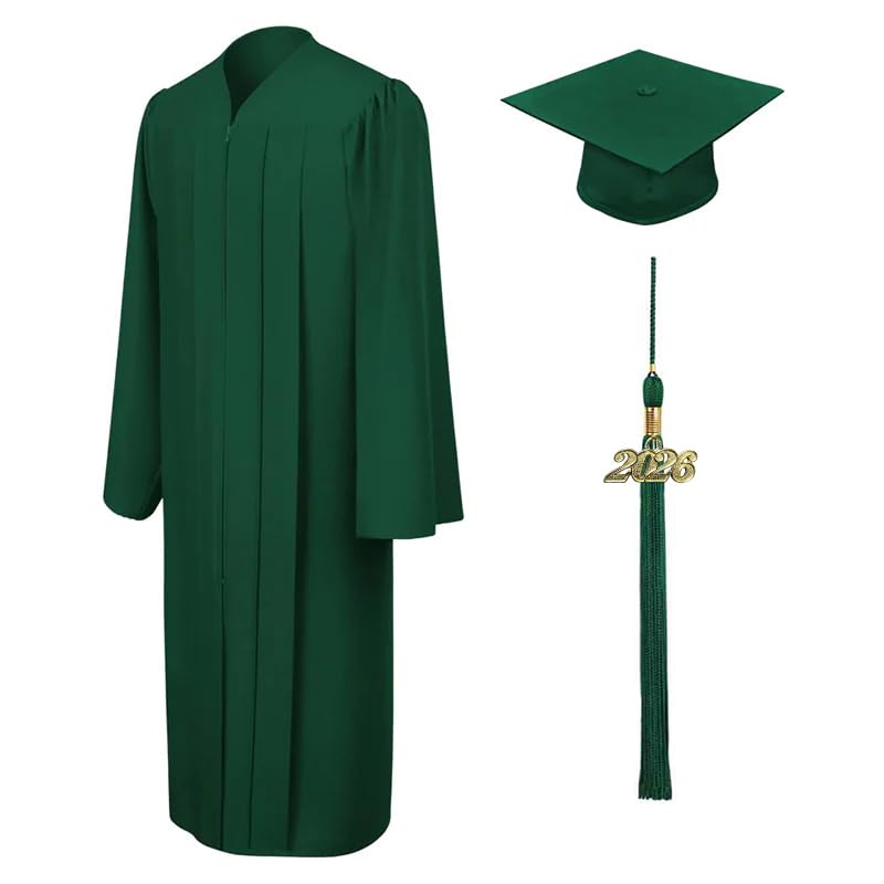 Image of CLERKMANS Unisex Matte Graduation Cap Gown Tassel Package, High School and University