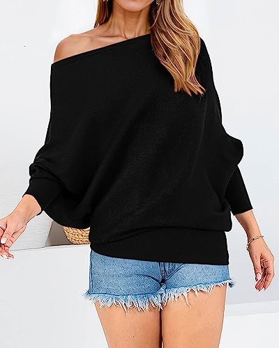 Zenlonr Women's Fall Sweaters 2025 Casual Long Batwing Sleeve Loose Off Shoulder Knit Pullovers Jumper Tops3