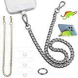 2 pcs Phone Lanyard Belt Chain Anti Theft Wallet Chain for Men Women Metal Hip Hop Punk Jeans Chains Trousers Pants with 3 Phone Patch and iPhone Stand Holder for All Smartphones Keys Gold and Gun