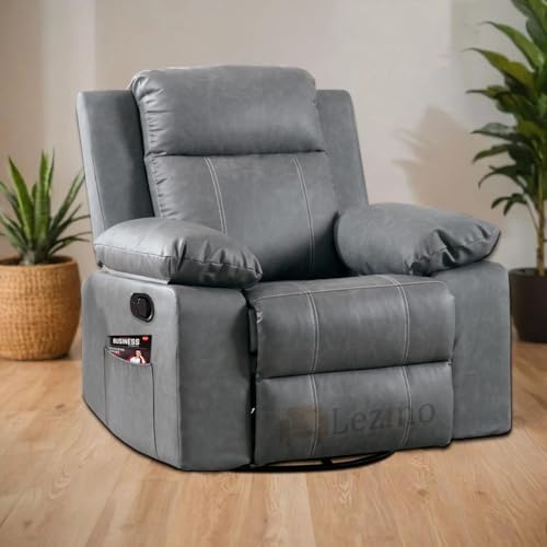 Image of LEZINO Rocking Revolving Recliner Chair for Living Room 3 Years Warranty (Rocking Revolving Manual Recliner, Grey)| Recliner with Rocking Revolving 360 | Textured Grey German Premium Upholstery