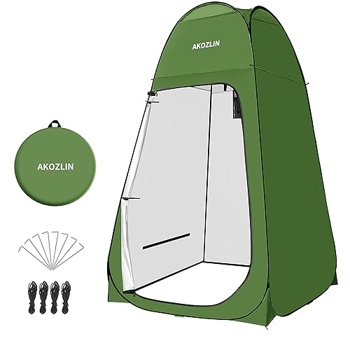 Image of AKOZLIN Portable Pop Up Shower Tent Instant Privacy Dressing Changing Outdoor Shower Room Camp Toilet Tent 47.2 inch Lx47.2 inch Wx74.8 inch H Green