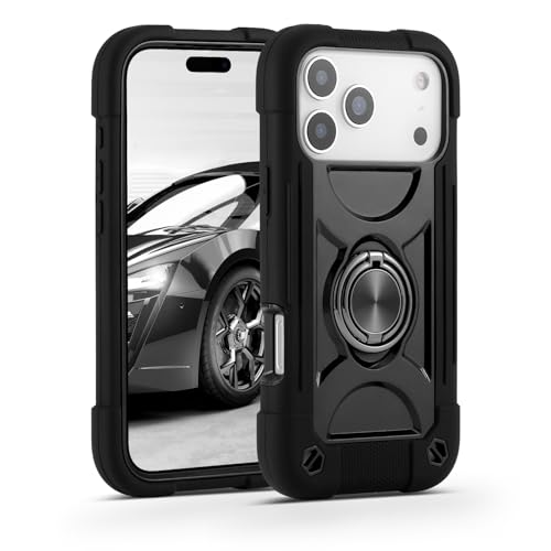 Image of MARKILL Compatible with iPhone with Built-in 360Rotating Ring Stand, Military Grade Drop Protection Full Body Rugged Heavy Duty Case Durable Cover (Black, iPhone 17 Pro)