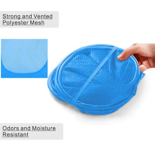 Image of BATTOO Deluxe Strong Mesh Pop up Laundry Hamper Basket with Side Pocket Foldable Hamper for Laundry Room, Bathroom, Kids Room, College Dorm or Travel Light Blue