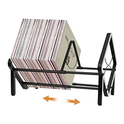 Adjustable Vinyl Record Storage Rack, Black Carbon Steel, Expandable 13-22.4 Inch Width, Counter Display Stand, Holds 60-110 LPs - Les Beatles, Paul McCartney, John Lennon, RIngo Starr, George Harrison